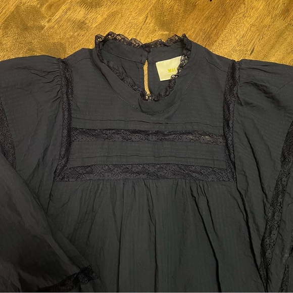 Anthropologie Maeve Fleetwood Mini Ruffle Dress Navy Blue Size 12 / L - Picture 6 of 11